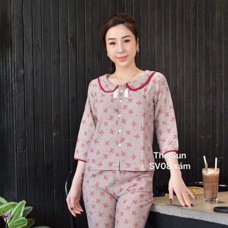 Bộ đồ mặc nhà nữ cao cấp siêu sang The Sun - Mã SV08 - Chất Nhung Tăm co giãn mềm mỏng giữ ấm cơ thể -