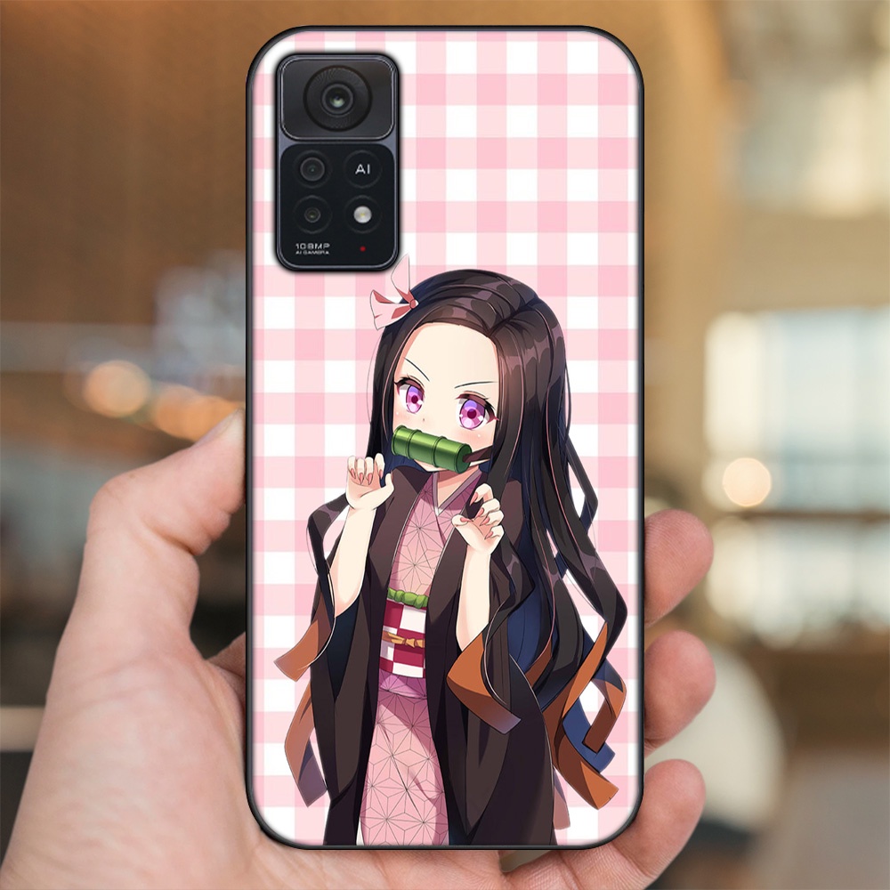 Ốp lưng Xiaomi Redmi Note 11 Pro 5G viền đen in hình Nezuko Kimetsu no Yaiba