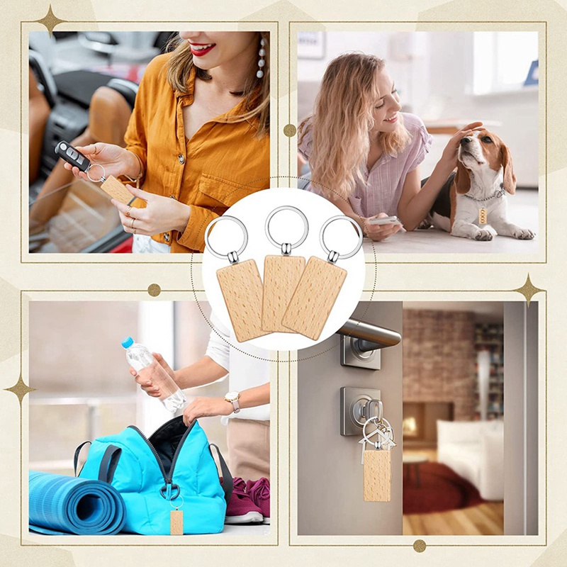 Set 50 Móc Chìa Khóa Gỗ Chưa Hoàn Thành Dùng Làm Móc Khóa DIY