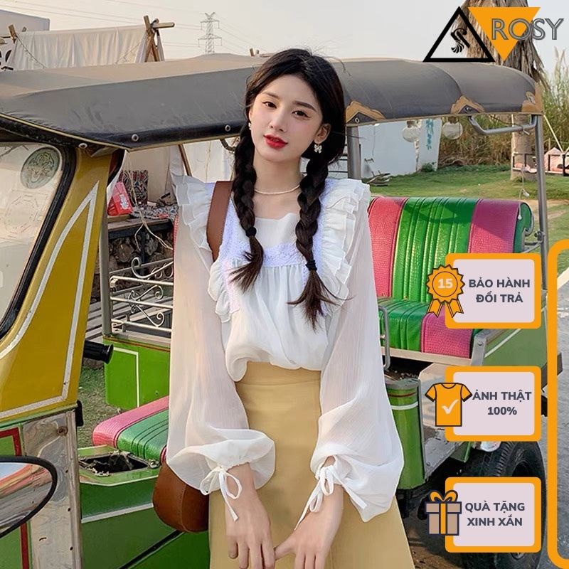 Áo kiểu nữ bánh bèo tay dài dáng babydoll chất voan nhẹ nhàng tinh tế siêu xinh