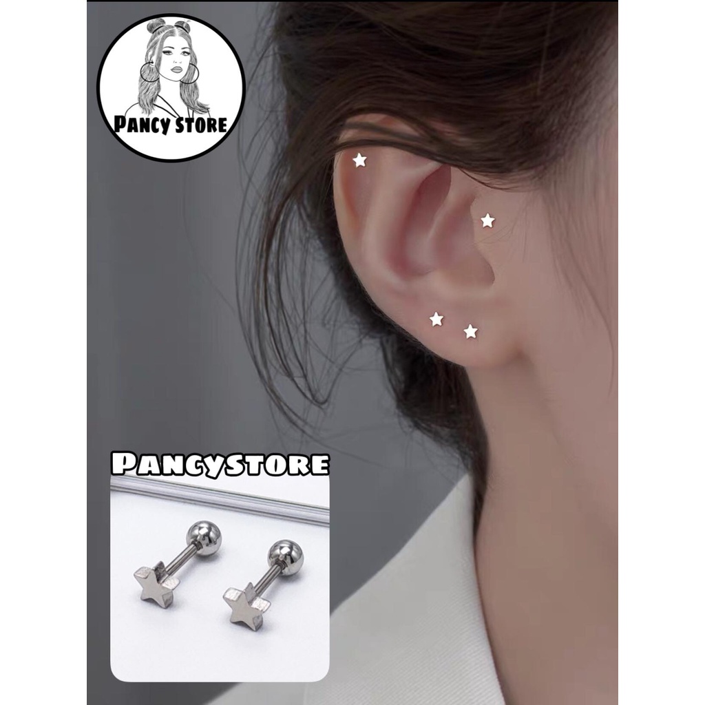 Khuyên tai bông tai titan ngôi sao nam nữ Unisex