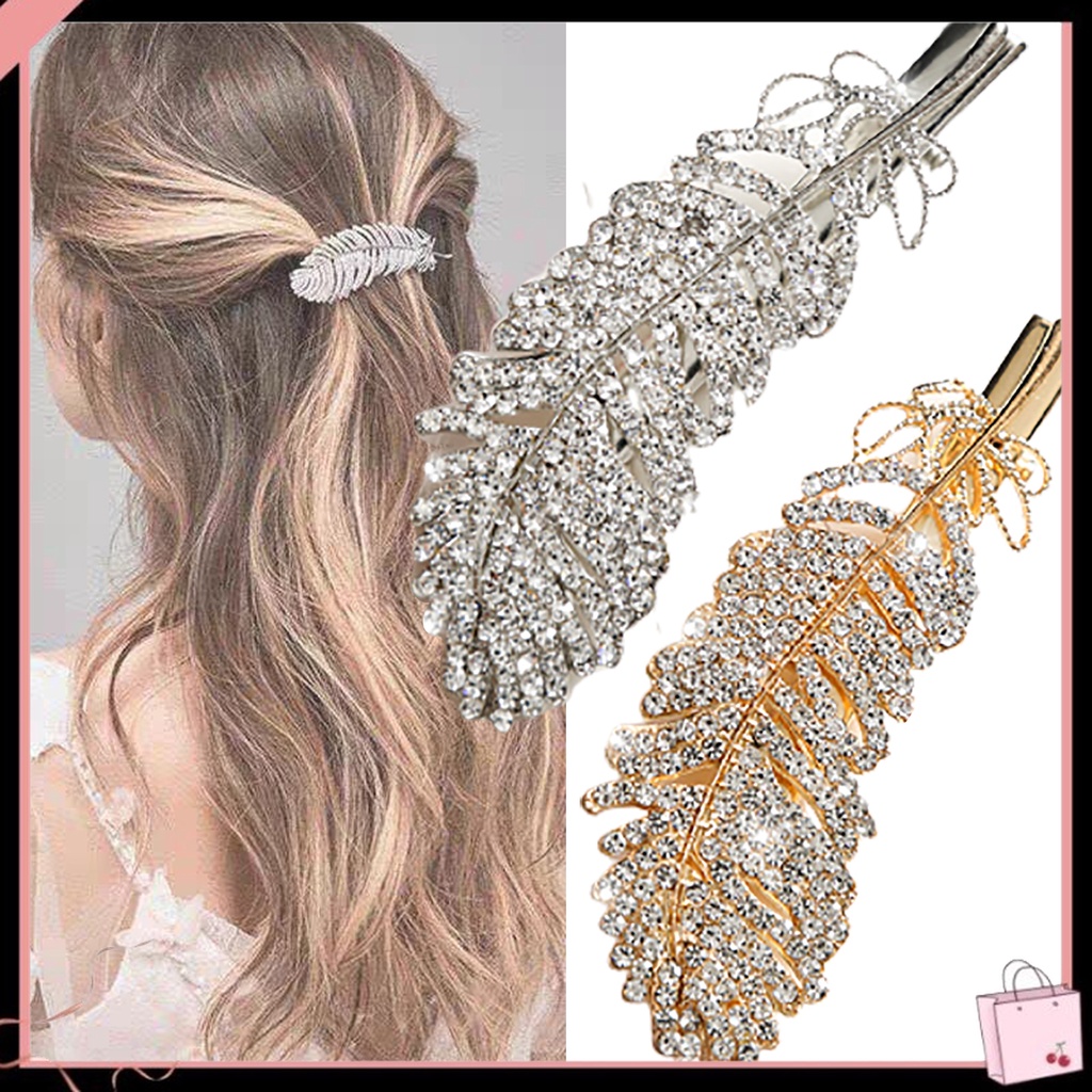 Kẹp Tóc Hợp Kim Hình Lông Vũ Đính Đá Lấp Lánh