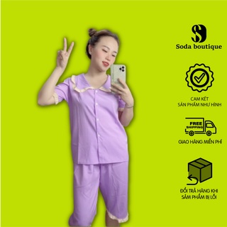 Đồ bộ nữ lụa mặc nhà, sét pijama tiểu thư trơn quần lửng cổ bèo ảnh thật 40-75KG - PJ03