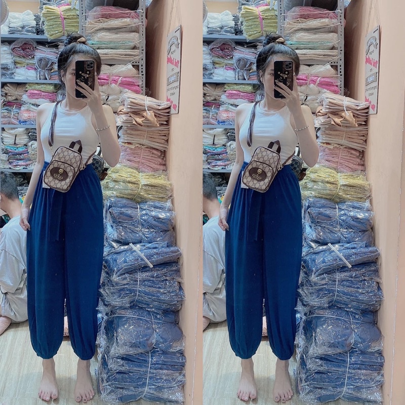 Quần bom dáng thụng ,ống rộng ,bo chân