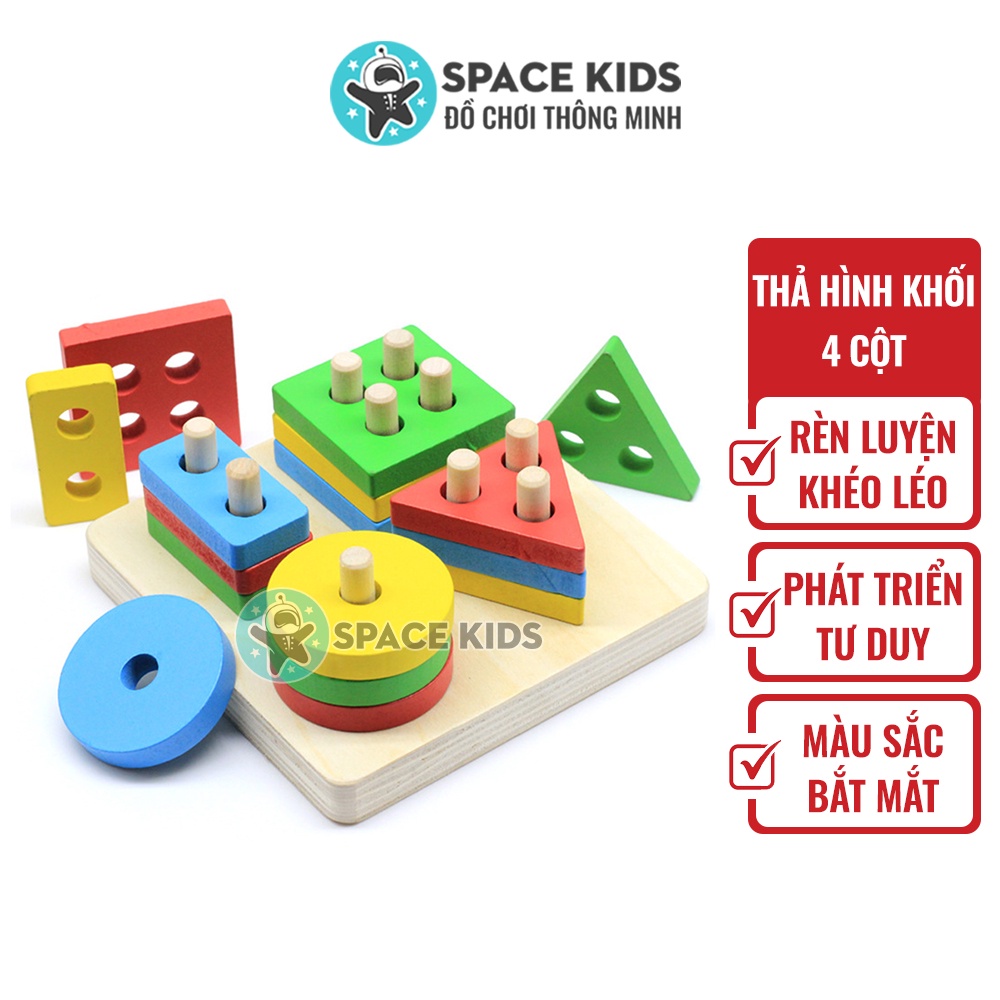 Đồ chơi giáo dục montessori Tháp thả hinh khối gỗ cho bé tư duy phát triển trí tuệ Space Kids