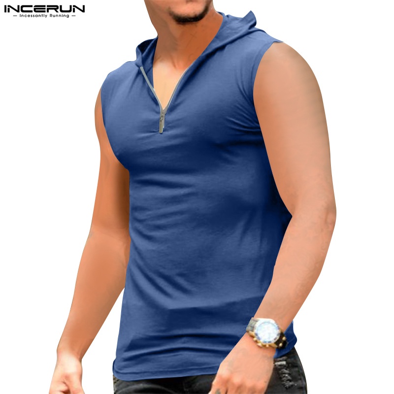 INCERUN Áo Thun Ba Lỗ Nam Có Khóa Kéo Hiện Có 3 Màu Thời Trang