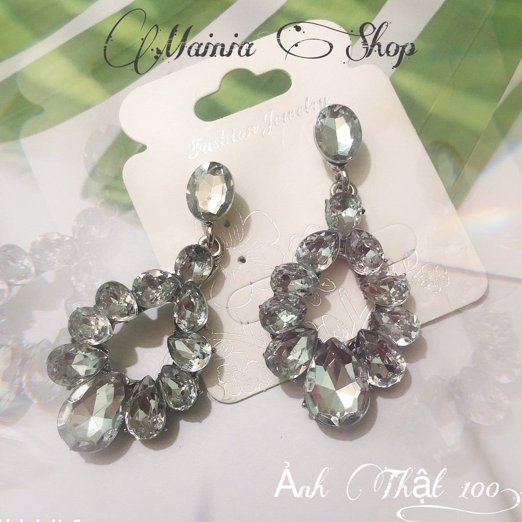 Bông Tai Khuyên Tai Đính Đá Hình Giọt Nước Hàn Quốc Sang Chảnh Dự Tiệc Mainia Shop