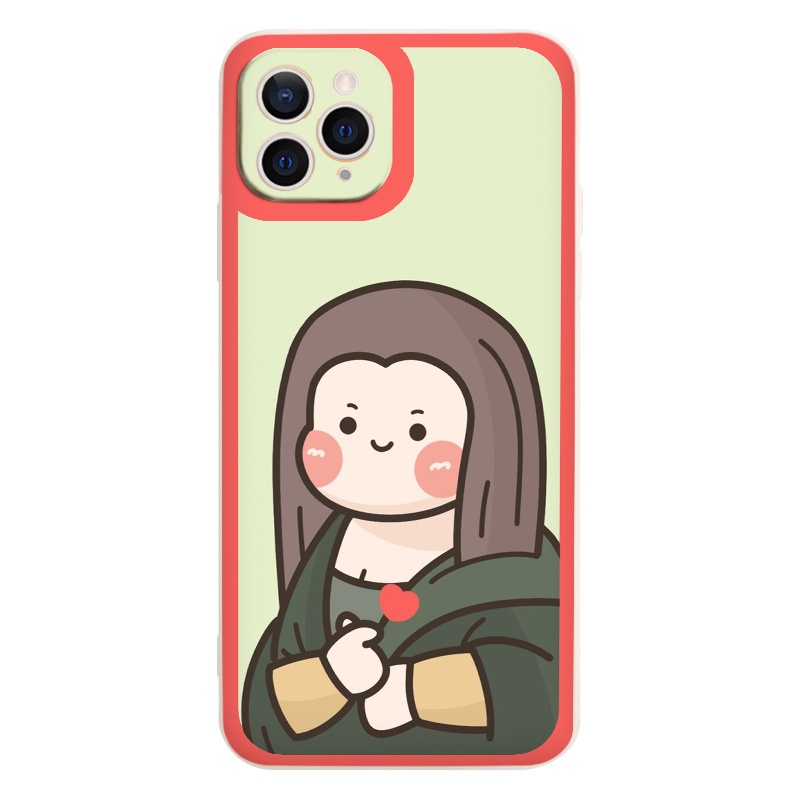 Ốp iphone - Ốp lưng iphone cạnh vuông Roro mona thả tim dành cho ip 6 đến 14promax - ng053