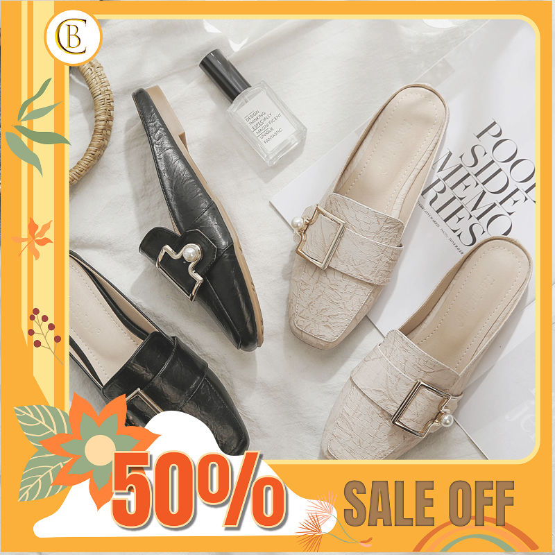 Giày sục da cá sần đính hạt ngọc da cao cấp