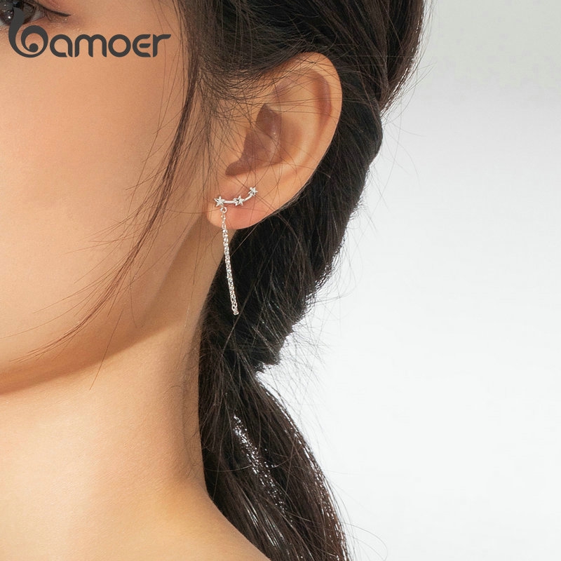 Đôi Bông Tai Bamoer Dáng Dài Tua Rua Bằng Bạc S925 Thời Trang Cho Nữ