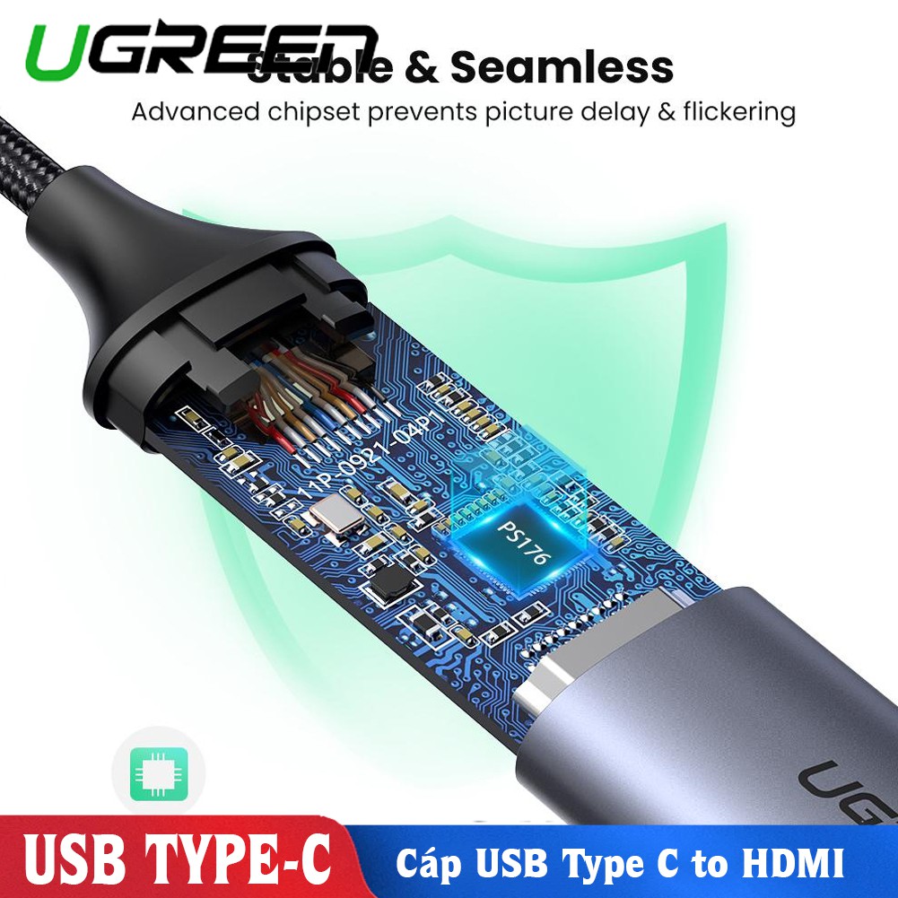 Cáp chuyển đổi USB Type C to HDMI hỗ trợ 4K@60Hz Ugreen 70444