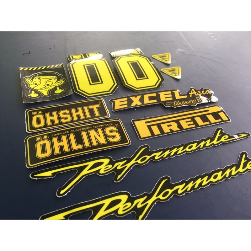 Bộ 11 logo vàng, decal dán xe máy, nón bảo hiểm... Sticker chống nước, bền màu. Hình dán
