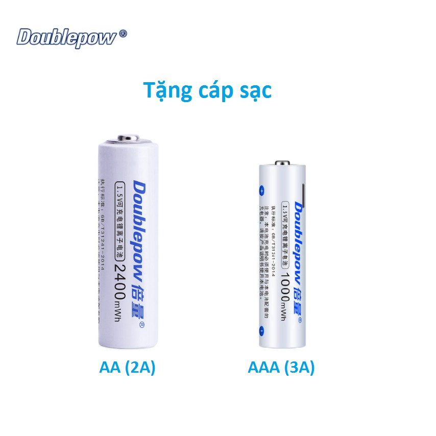 (tặng cáp sạc) Pin tiểu sạc AA ,AAA 1.5v Doublepow Micro USB lắp mic không dây ,máy đo huyết áp,máy ảnh...pin sạc 1,5v