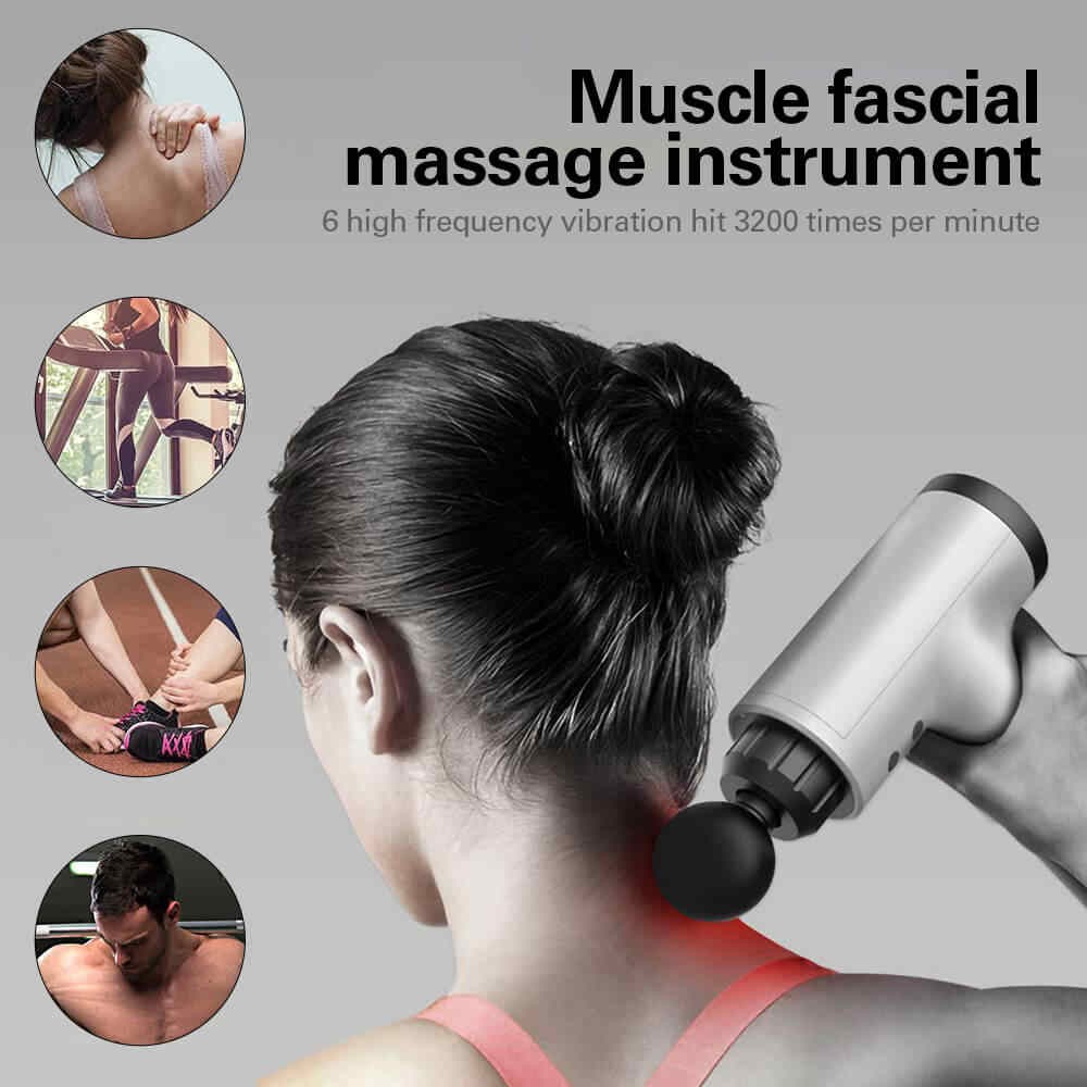 Máy Massage Fasical Gun, Súng Mat xa 4 Đầu 6 Chế Giảm Đau Nhức, Mỏi Vay Gáy Hiệu Qủa