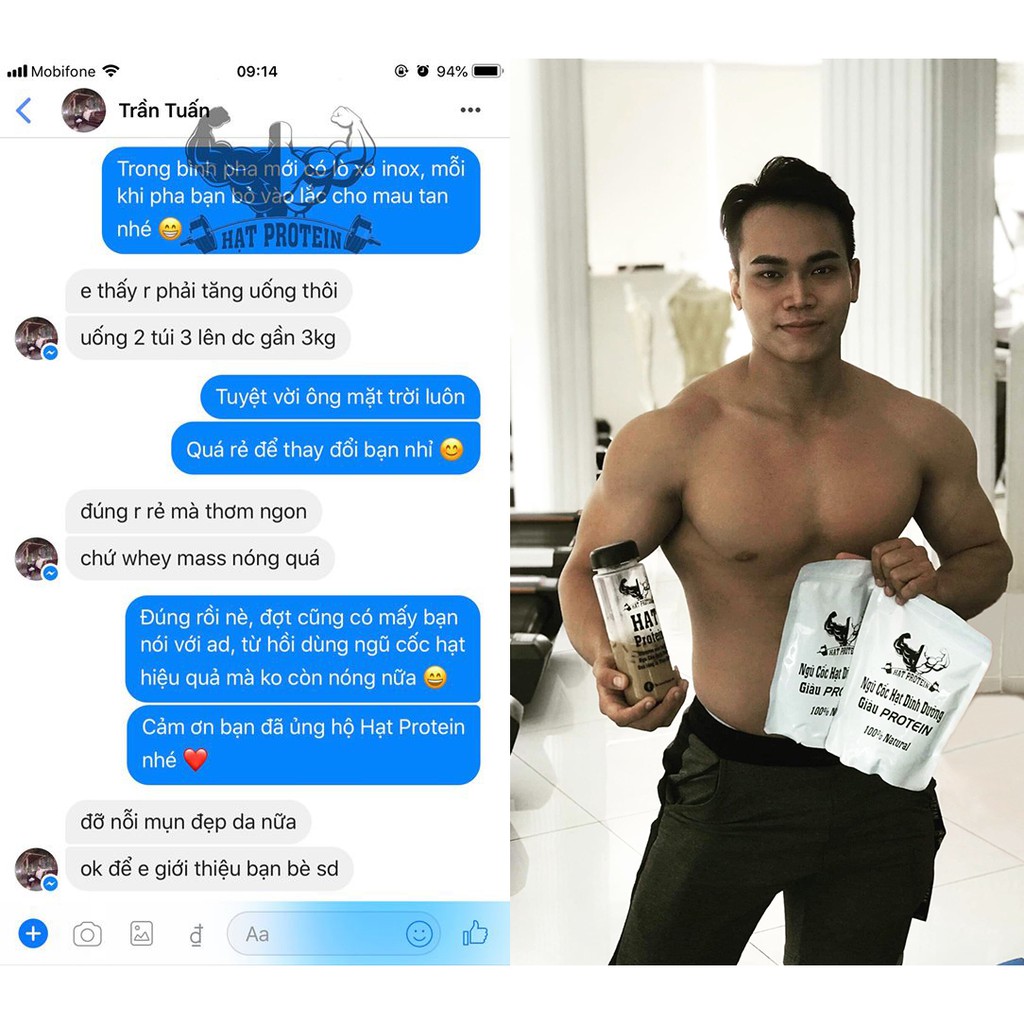 COMBO 2 túi Bột ngũ cốc Hạt Protein Tăng cân tăng cơ + Tặng bình pha lắc