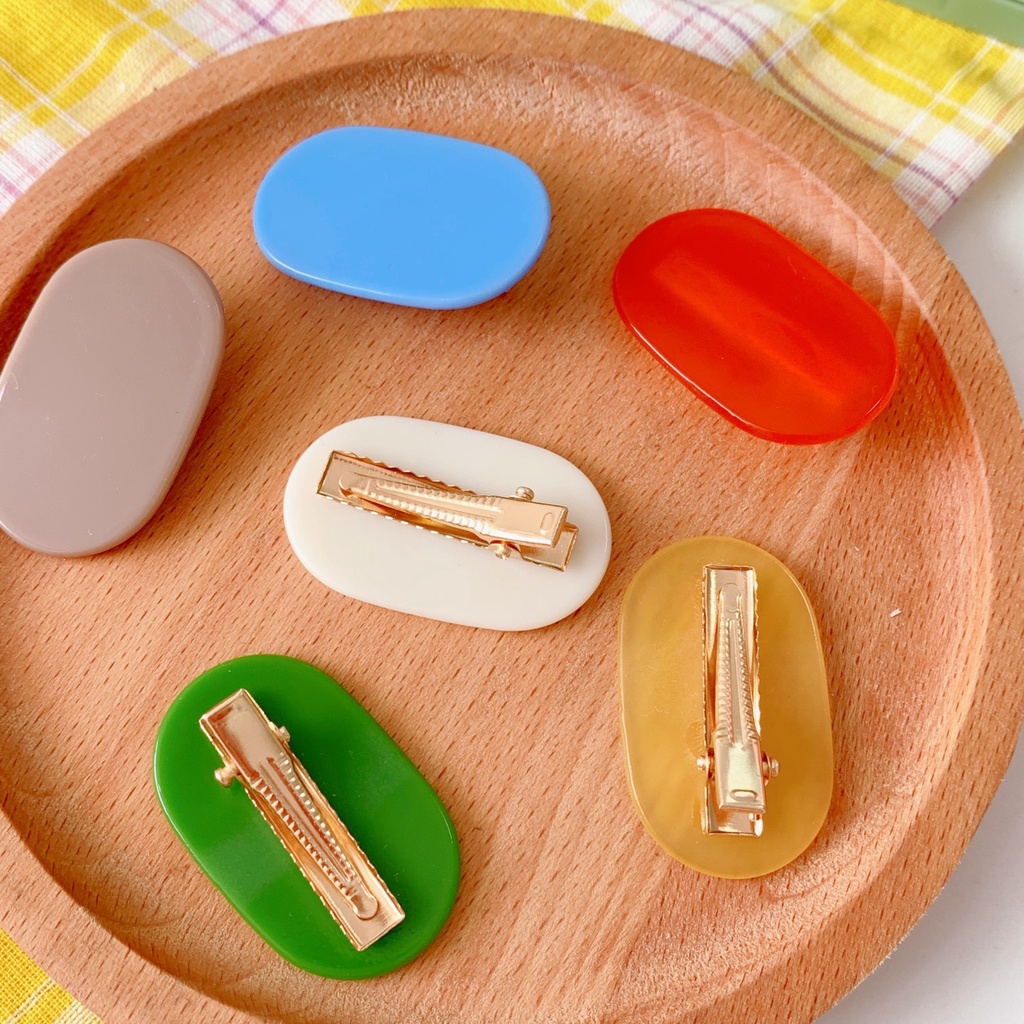 Kẹp Tóc Mái Ngang Màu Kẹo Ngọt Hình Oval Dễ Thương Cho Nữ