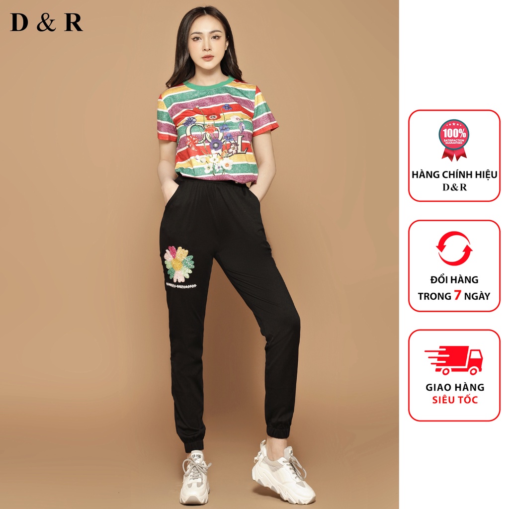 Set bộ thiết kế họa tiết đính đá co giãn tốt Quảng Châu cao cấp thương hiệu thời trang D&R S009