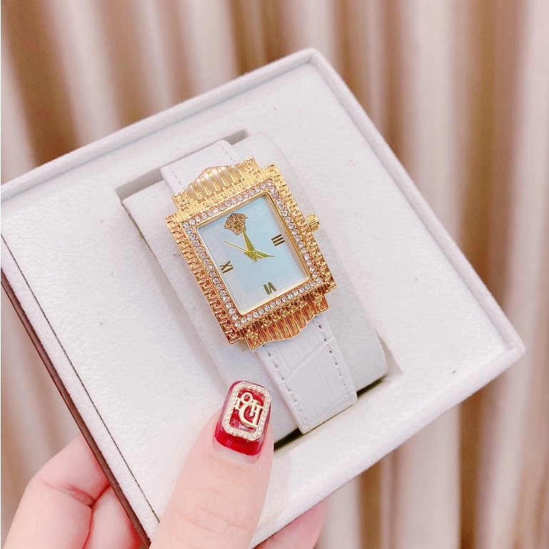đồng hồ thời trang nữ đẹp VERSACE đeo tay  dây da cao cấp chống nước chống xước mặt tròn mạ vàng trẻ trung sành điệu | BigBuy360 - bigbuy360.vn