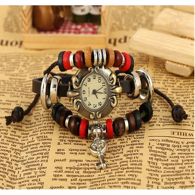 Đồng hồ mix vòng tay da + phụ kiện gỗ phong cách vintage 3 kiểu dáng - KHAI TRƯƠNG SHOP GIÁ ƯU ĐÃI | BigBuy360 - bigbuy360.vn