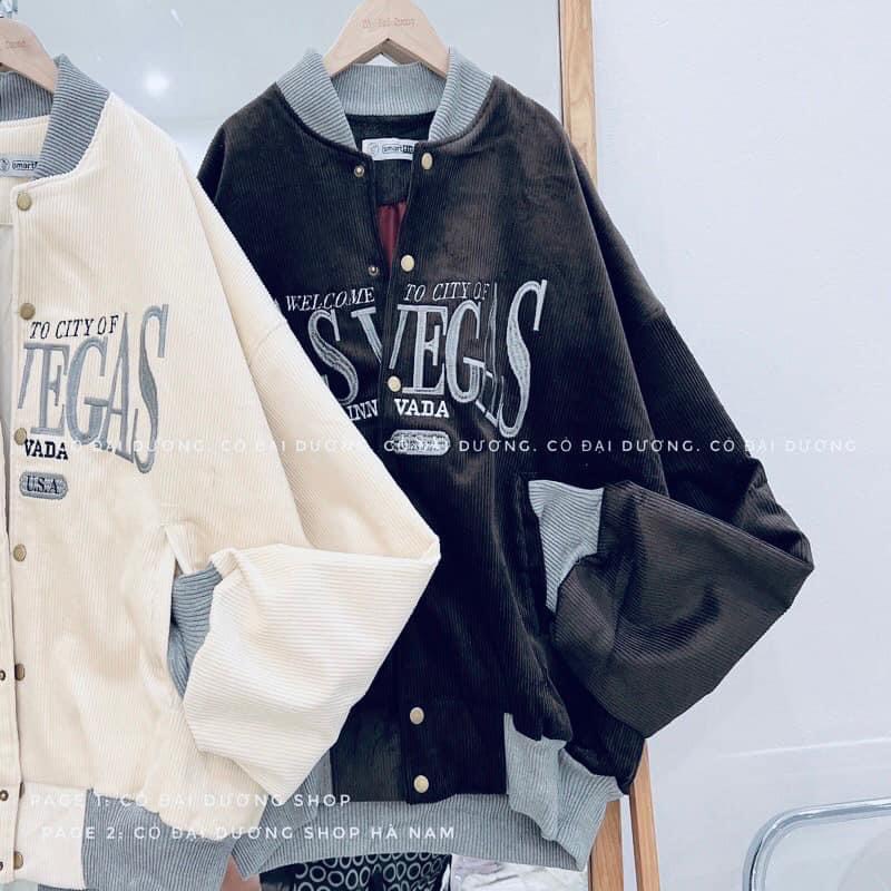 Áo Khoác Nữ Nhung Tăm Thêu Chữ LAS UNISEX, Áo Bomber Nữ Siêu chất