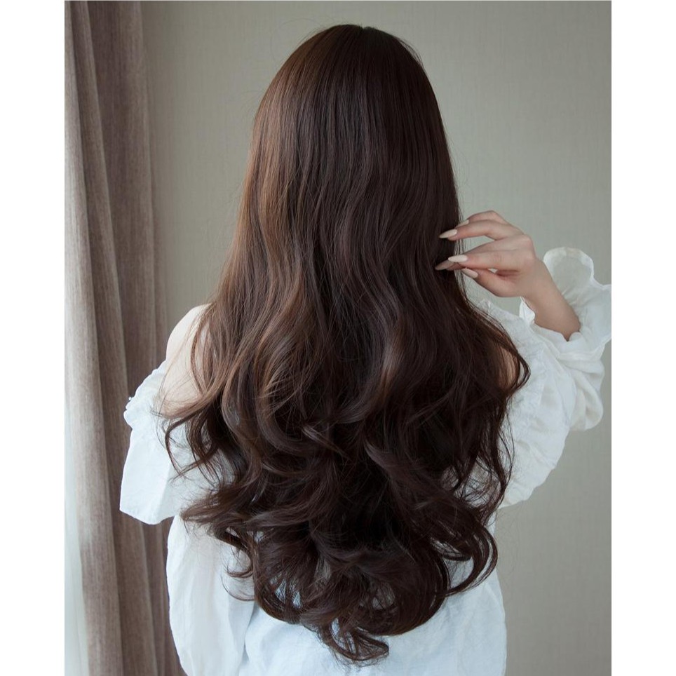 Tóc giả nữ nguyên đầu xoăn dài, tóc bộ cả đầu mái thưa 36