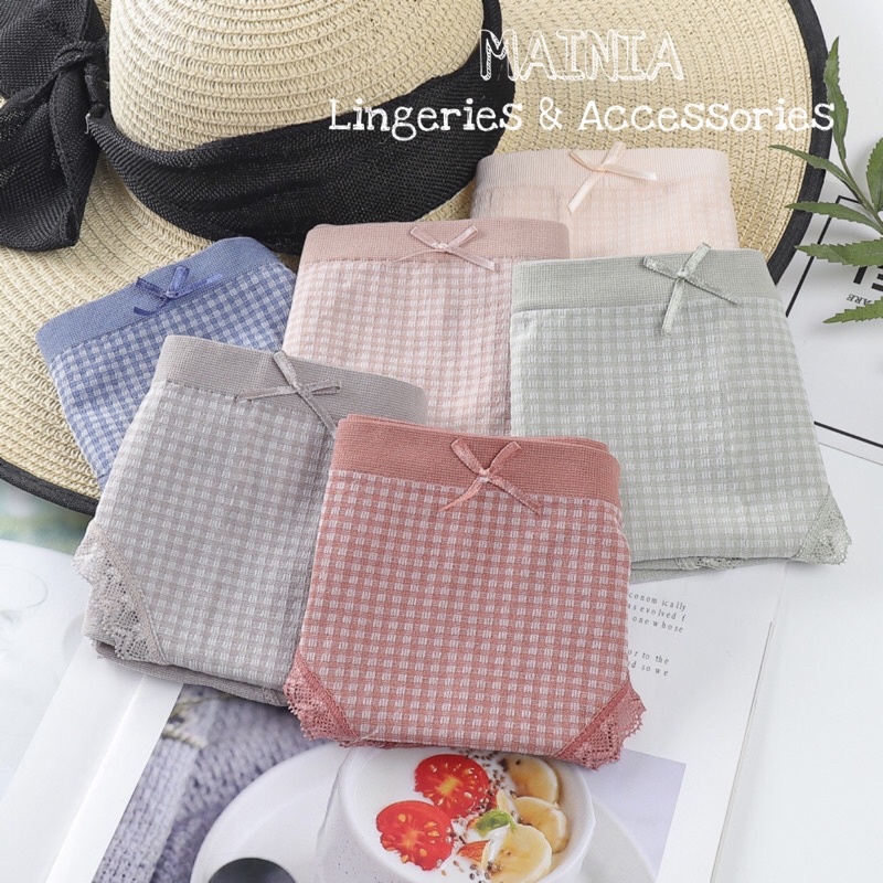 Quần Lót Nữ Cotton Kháng Khuẩn Sọc Kẻ Caro Viền Ren Cao Cấp Mainia Shop