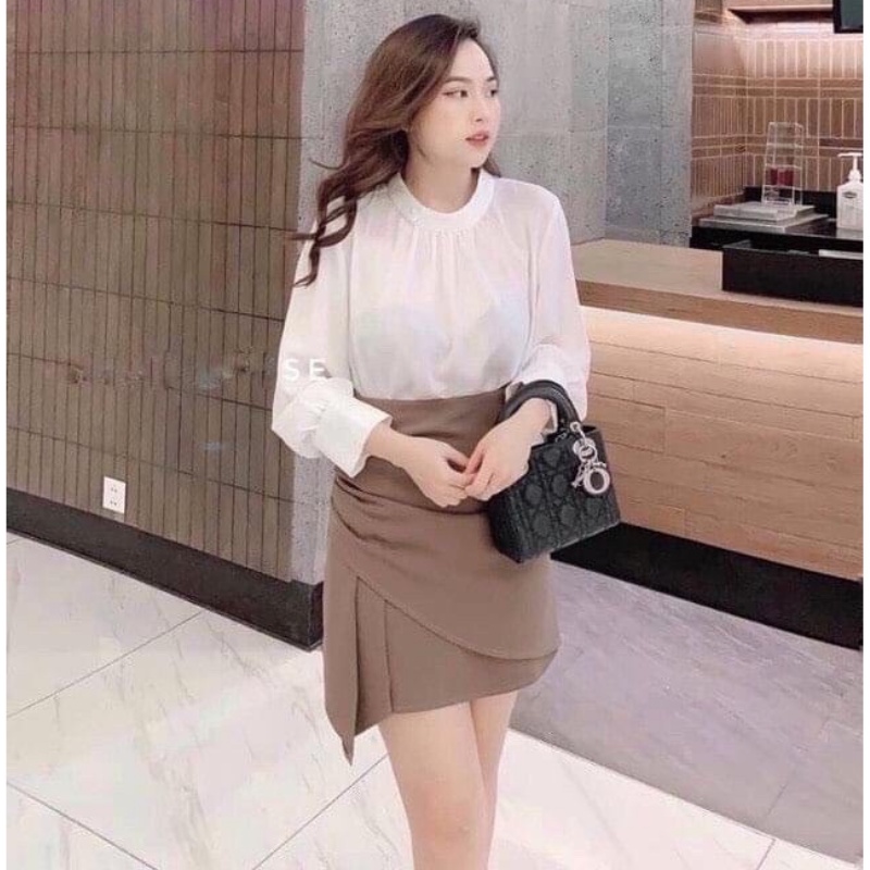 Chân váy ngắn chữ A nhún eo lưng cao vạt chéo giấu bụng phong cách Hàn Quốc sang chảnh Mely Fashion CV03