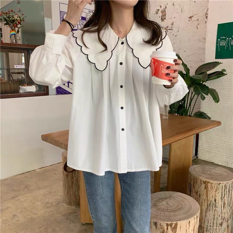 Áo Sơ Mi Nữ Cổ Bèo Cách Điệu Form Suông Xinh Xẻo [ẢNH THẬT+VIDEO]