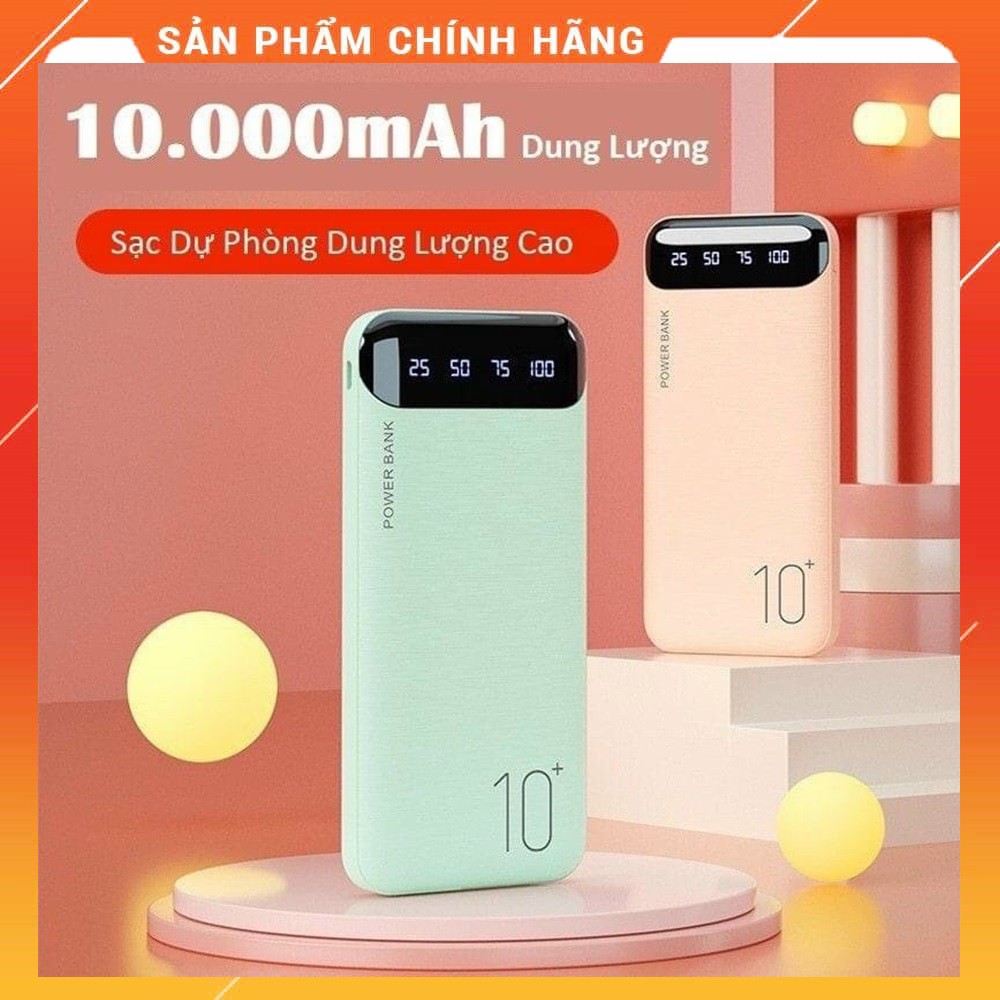 Sạc dự phòng 10000mAh tích hợp đèn Led hiển thị pin, 2 cổng sạc USB, Bảo hành Chính hãng Remax Wk161