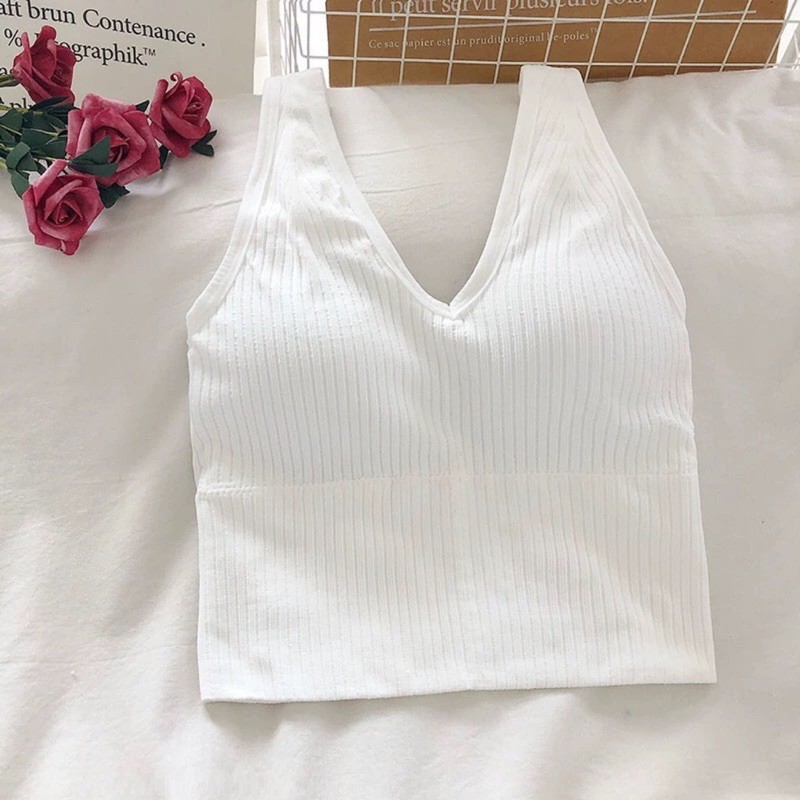 ♥️ Shop Uy Tín ♥️Áo bra gân tăm 3 lỗ dáng dài Bralette thể thao nâng ngực V09 abc15 | BigBuy360 - bigbuy360.vn