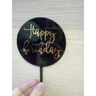 Que cắm topper mica HPBD tròn đen