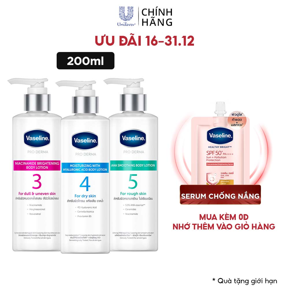 Dưỡng thể hoạt tính Vaseline dưỡng da sáng ẩm căng mịn với hoạt chất tối ưu 250ml