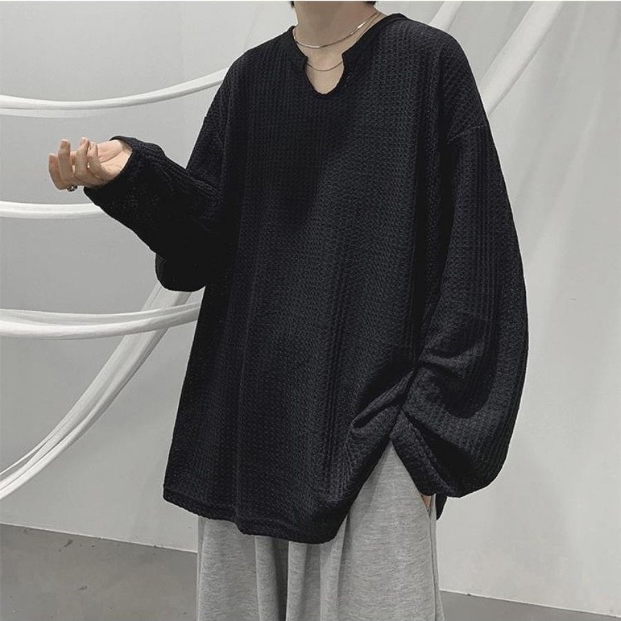 ÁO DÀI TAY LEN TỔ ONG COTTON FORM RỘNG MỀM MỎNG THU ĐÔNG UNISEX