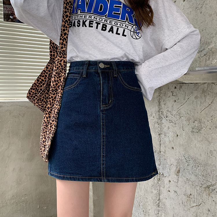 Chân Váy Denim Dáng Chữ A Lưng Cao Màu Xanh Đậm Phong Cách Hàn Quốc | BigBuy360 - bigbuy360.vn