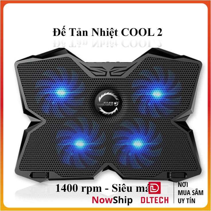 Đế Tản Nhiệt Quạt tản nhiệt Laptop Cool 4 Quạt, Đèn Led, Đế Nâng 17 Inch Trở Xuống Macbook Asus HP (mã Cool 2) DL TECH