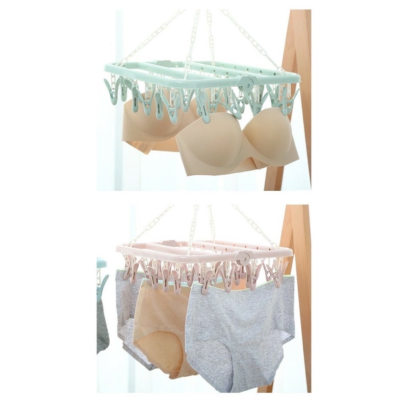 Móc Chùm Phơi 32 Kẹp Dùng Đễ Phơi Đồ Cho Trẻ Sơ Sinh, Phơi Đồ Lót, Tất, Tã Lót Có Thể Gấp Gọn