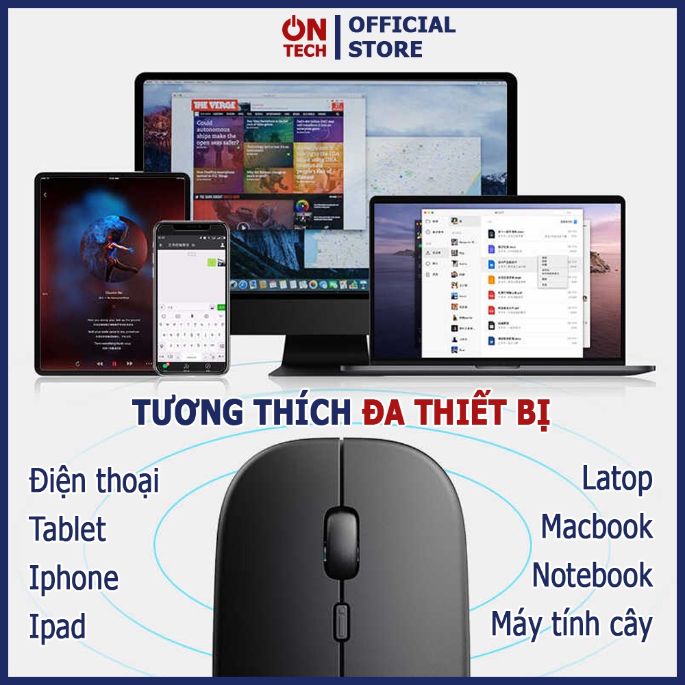 Chuột Bluetooth Cho Laptop Máy Tính Bảng Không Dây Sạc Pin Có Đèn Led Inphic PM1 Pro Chuột Không Dây Chống Ồn Có Đầu USB