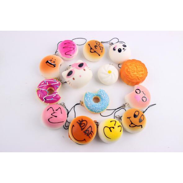 Bộ 10 / 20 / 30 móc khóa squishy dẻo có độ đàn hồi nhiều hình dạng dễ thương