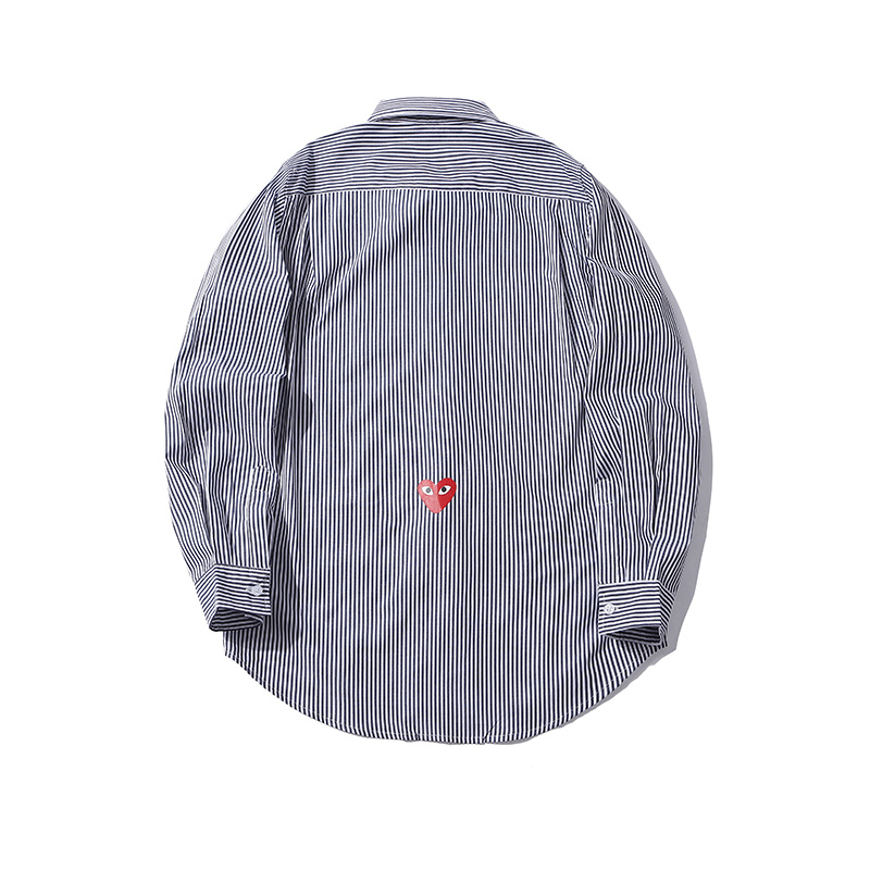 Áo sơ mi tay dài kẻ sọc thêu hình trái tim thời trang cho nam nữ