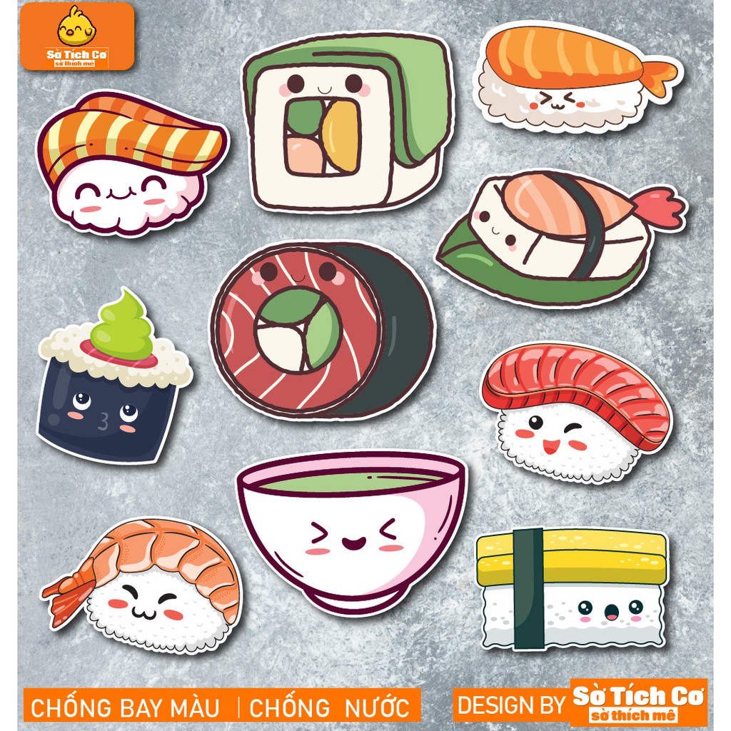Sushi dán điện thoại, laptop, mũ bảo hiểm, guitar, vali MSP: F02