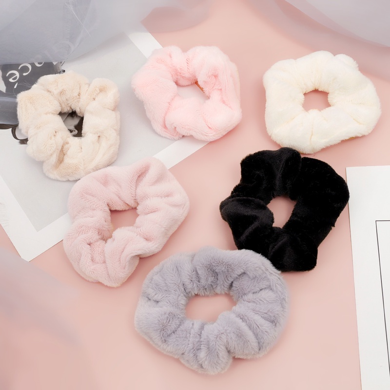 Dây buộc tóc lông nhung dày lớn màu trơn mùa đông cho con gái