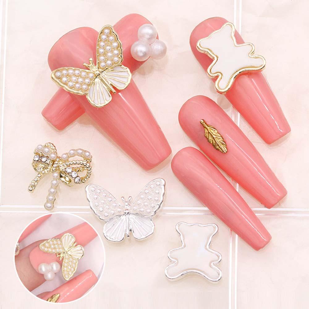 OCEANMAP Phụ Kiện Trang Trí Móng Tay 3D Hình Gấu Và Nơ Xinh Xắn