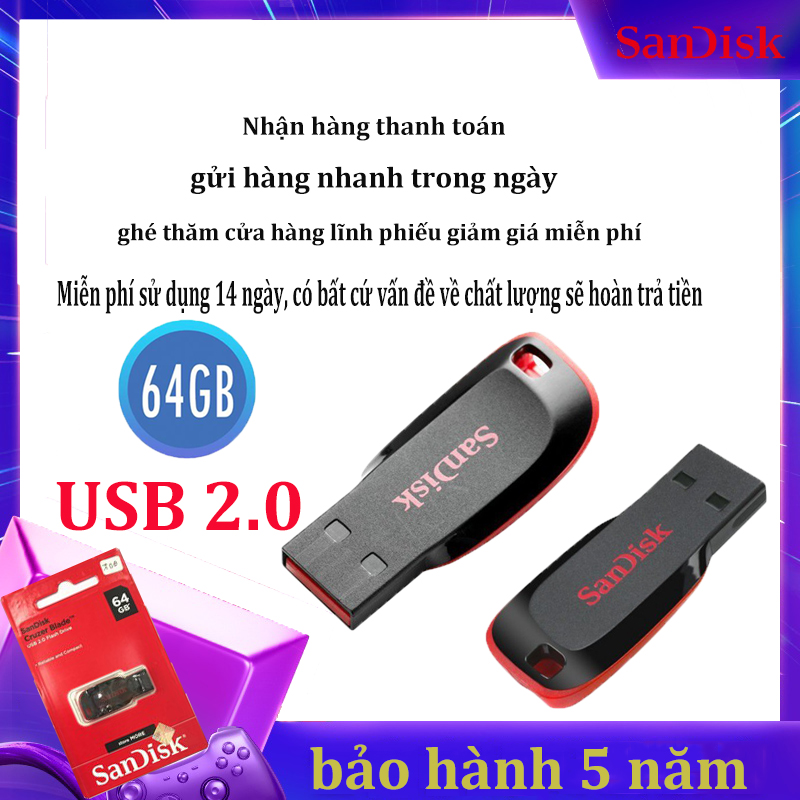 [Giảm giá / triết khấu 12% ] USB Flash Drive SanDisk 64GB USB 2.0