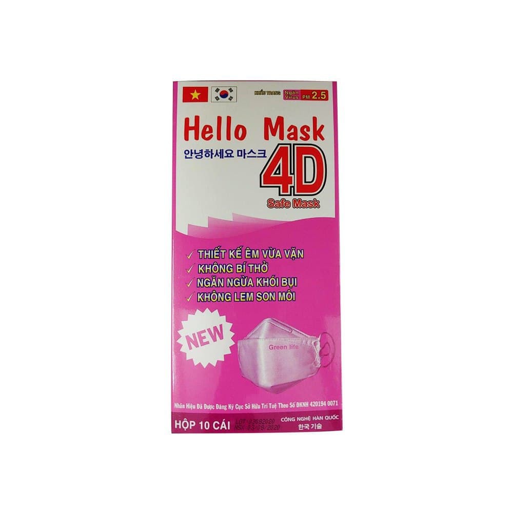 Hộp 10 khẩu trang 4D kháng khuẩn Hello Mask - 5 màu lựa chọn