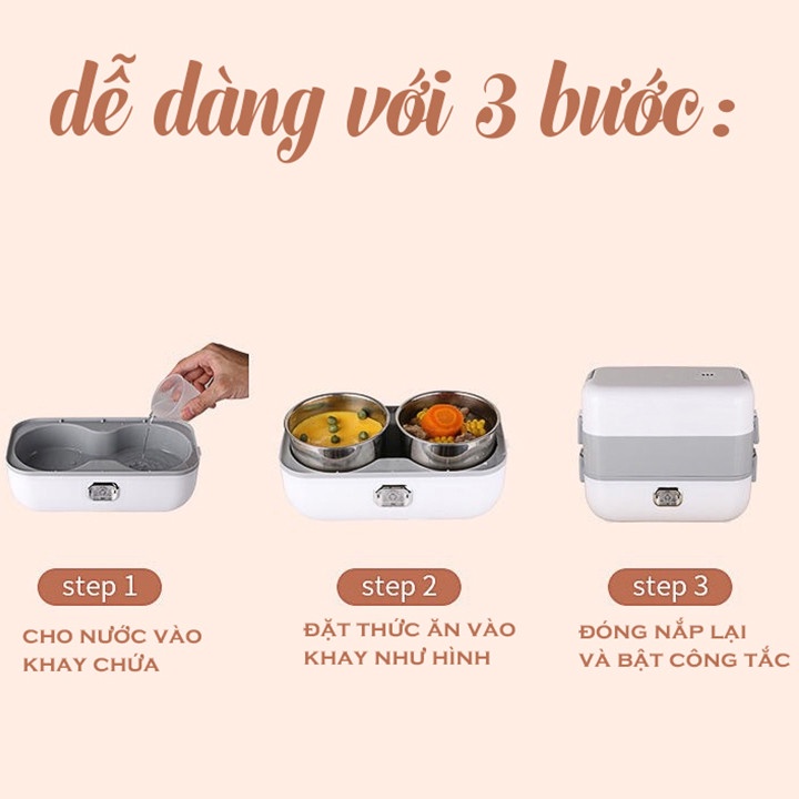 Hộp Cơm Hâm Nóng Giữ Nhiệt 2 Tầng Với 4 Ngăn Inox Siêu tiện dụng
