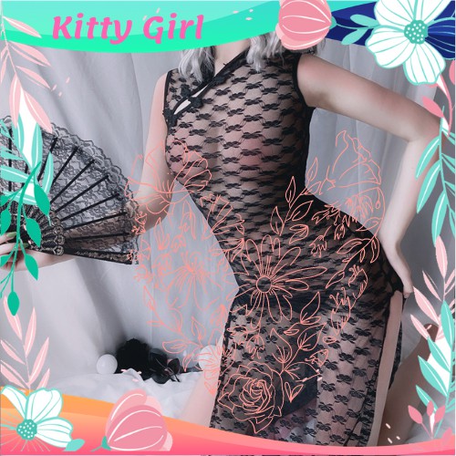 Cosplay Sexy Sườn Xám Ren Xuyên Thấu Dáng Dài Cổ Tàu Kèm Quần Lót Lọt Khe Quyến Rũ CO15 | BigBuy360 - bigbuy360.vn