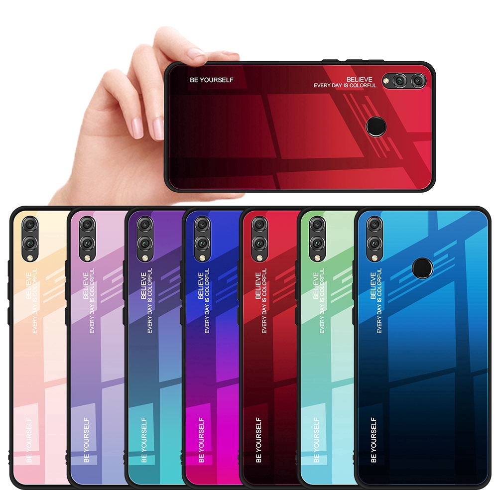 Ốp điện thoại mặt kính cường lực màu gradient cho Huawei Y9 Y6 Pro 2019 Honor 8X Y Max