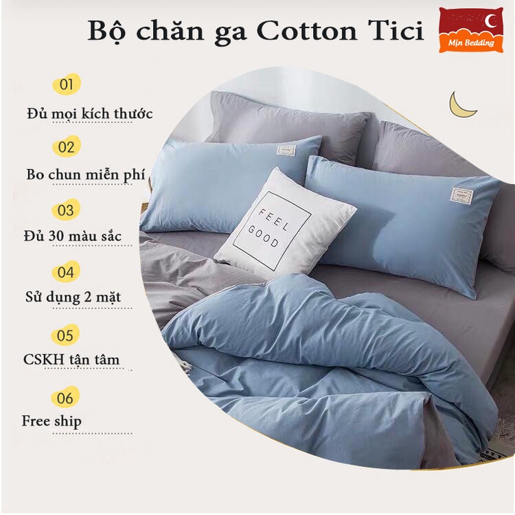 Bộ Chăn Ga Gối, Ga Giường Cotton  cotton tici Hàn Quốc Set 4 Món, 5 Món M2, M6, M8, 2M2