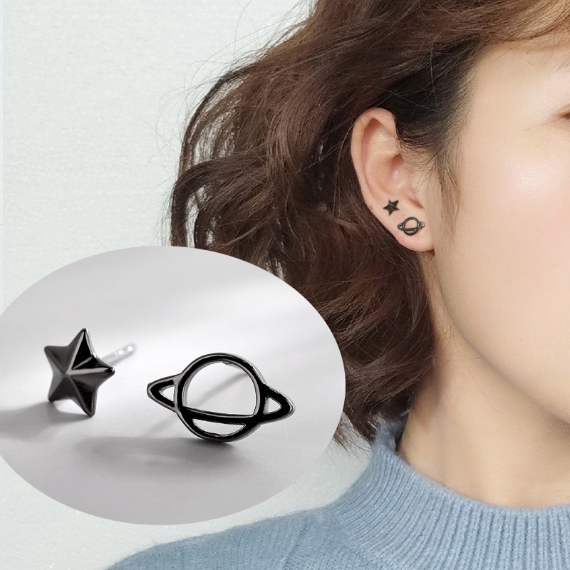 ✨✨Bông tai nụ màu đen cá tính họa tiết hành tinh/ngôi sao hợp thời trang cho nữ