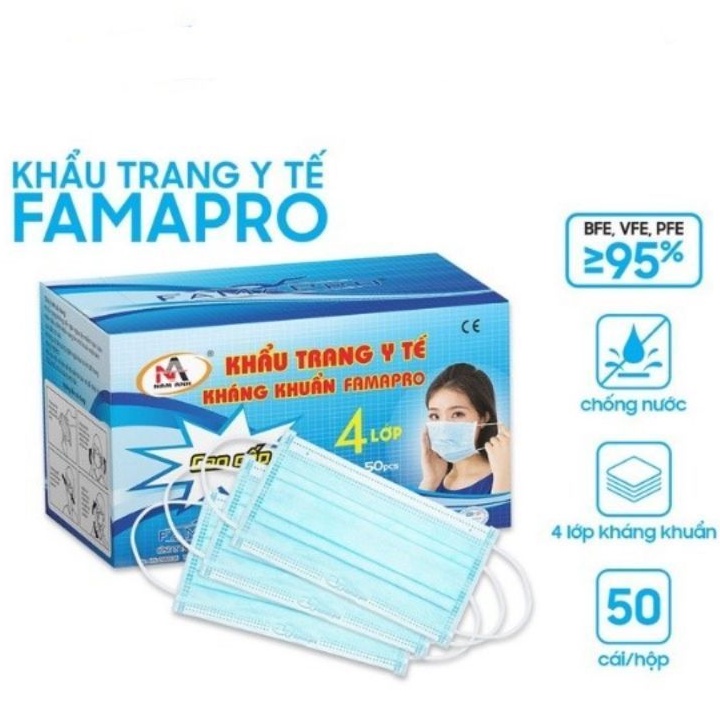Hộp 50 cái Khẩu trang y tế Famapro 4 lớp Xanh - Nam Anh Pro
